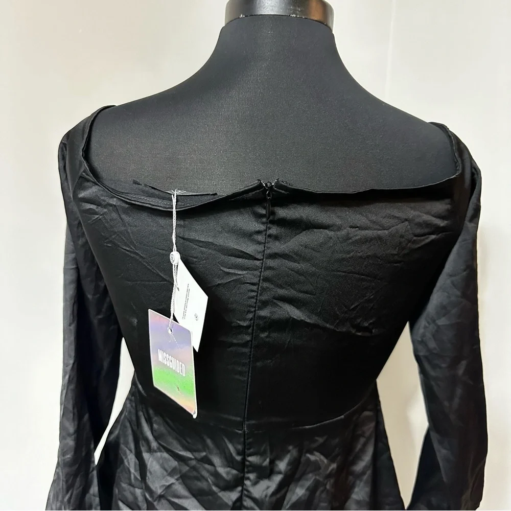 NWT Missguided Silky Bardot Shift Black Dress in Size 10 - Picture 5 of 6